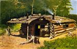 Frederic Remington  - Bilder Gemälde - Thompson's Cabin on Silver Lake