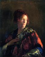 Joseph DeCamp - Bilder Gemälde - Portrait in Red and Gold of Miss Pearson