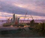 Caspar David Friedrich - paintings - Boats in the Harbour at Evening