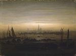 Caspar David Friedrich - Bilder Gemälde - Greifswald in Moonlight