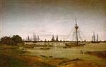 Caspar David Friedrich - Bilder Gemälde - Harbor by Moonlight