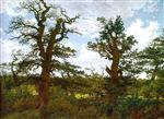 Caspar David Friedrich - Bilder Gemälde - Landscape with Oak Trees and a Hunter