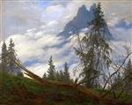 Caspar David Friedrich  - Bilder Gemälde - Mountain Peak with Drifting Clouds