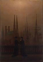 Caspar David Friedrich  - Bilder Gemälde - Night in a Harbour