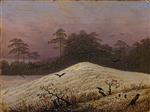 Caspar David Friedrich  - Bilder Gemälde - Snow Hill with Ravens