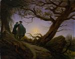 Caspar David Friedrich  - Bilder Gemälde - Two Men Contemplating the Moon