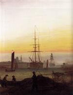 Caspar David Friedrich  - Bilder Gemälde - View of a Harbour