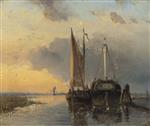 Johan Barthold Jongkind - Bilder Gemälde - A Harbour on a Dutch River