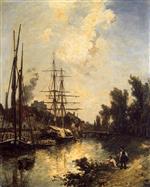 Johan Barthold Jongkind - Bilder Gemälde - Boats Dockside