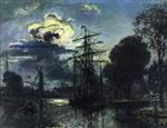 Johan Barthold Jongkind - Bilder Gemälde - Canal in the Moonlight