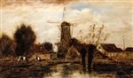 Johan Barthold Jongkind  - Bilder Gemälde - Landscape with Windmill