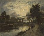 Johan Barthold Jongkind  - Bilder Gemälde - Nocturnal Landscape with a Drawbridge