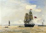 Johan Barthold Jongkind  - Bilder Gemälde - Norwegian Naval Ship Leaving the Port of Honfleur