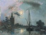 Johan Barthold Jongkind  - Bilder Gemälde - Overschie in the Moonlight