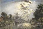 Johan Barthold Jongkind  - Bilder Gemälde - Rotterdam in the Moonlight
