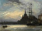 Johan Barthold Jongkind  - Bilder Gemälde - Sunset at the Hoofdpoort, Rotterdam