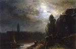 Johan Barthold Jongkind  - Bilder Gemälde - The Effect of Moonlite on The Scheldt