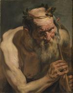 Jacob Jordaens - Bilder Gemälde - Old Satyr Holding a Flute