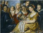 Jacob Jordaens  - Bilder Gemälde - The Artist with the Family of his Father-in-Law Adam Van Noort