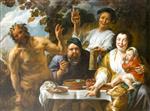 Jacob Jordaens  - Bilder Gemälde - The Satyr and the Peasants