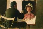 Iwan Nikolajewitsch Kramskoi - Bilder Gemälde - Ivan Kramskoi Painting a Portrait of His Daughter Sofia