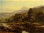 Benjamin Williams Leader - Bilder Gemälde - An Island on the Llugwy, Capel Curig, with an Angler