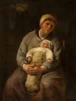 Jean Francois Millet - Bilder Gemälde - A Young Mother Cradling her Baby