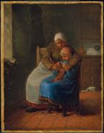 Jean Francois Millet - Bilder Gemälde - Knitting Lesson