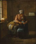 Jean Francois Millet - Bilder Gemälde - Knitting Lessson