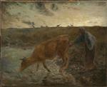 Jean Francois Millet  - Bilder Gemälde - Peasant Watering Her Cow