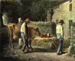 Jean Francois Millet  - Bilder Gemälde - Peasants Bringing Home a Calf Born in the Fields