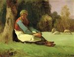 Jean Francois Millet  - Bilder Gemälde - Seated Shepherdess
