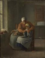 Jean Francois Millet  - Bilder Gemälde - The Knitting Lesson