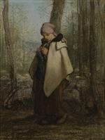 Jean Francois Millet  - Bilder Gemälde - The Knitting Shepherdess