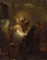 Jean Francois Millet  - Bilder Gemälde - Women Sewing by Lamplight