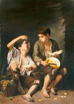Bartolome Esteban Perez Murillo  - Bilder Gemälde - Boys Eating Grapes and Melon