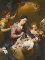 Bartolome Esteban Perez Murillo  - Bilder Gemälde - Mary and Child with Angels Playing Music