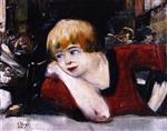 Lesser Ury - Bilder Gemälde - At the Café, Woman in Red