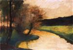 Lesser Ury - Bilder Gemälde - Autumnal Brook Landscape in the Evening Light