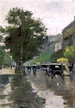 Lesser Ury - Bilder Gemälde - Berlin Street Scene with Cars and the Hotel Adlon