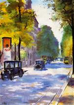 Lesser Ury - Bilder Gemälde - Berlin Street with Advertising Kiosk