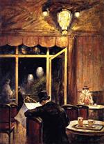 Lesser Ury  - Bilder Gemälde - Evening at Café Bauer