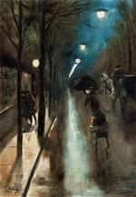 Lesser Ury  - Bilder Gemälde - Evening street scene with figures, Berlin