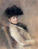Lesser Ury  - Bilder Gemälde - Gentlewoman with Black Feather Hat