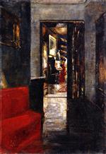 Lesser Ury  - Bilder Gemälde - Interior with Woman at the Piano