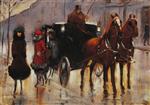 Lesser Ury  - Bilder Gemälde - Ladies Leaving the Cab