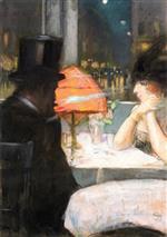Lesser Ury  - Bilder Gemälde - Lady and Gentleman in a Café