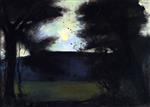 Lesser Ury  - Bilder Gemälde - Moonrise on the Grunewaldsee