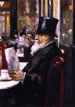 Lesser Ury  - Bilder Gemälde - Newspaper Reader at the Café