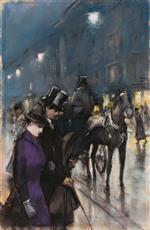 Lesser Ury  - Bilder Gemälde - Nocturnal Street Scene